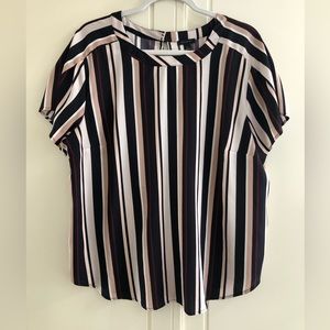 Ann Taylor Navy, White & Blush Striped Short Sleeve Blouse